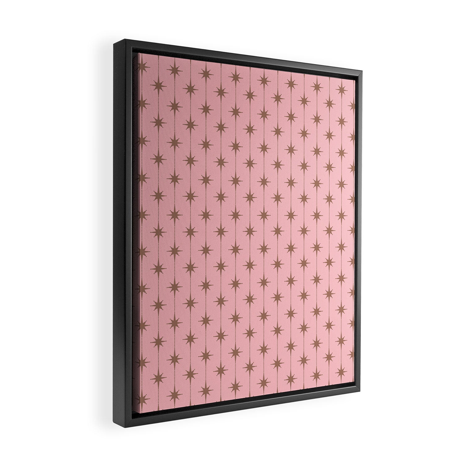 Midcentury Stars and Dots Atomic Pattern in Pink and Mocha Brown Framed Canvas Print Gallery Image 2