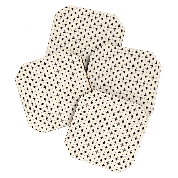 Midcentury Stars and Dots Classic Pattern in Black and Almond Cream Coaster Gallery Image 1