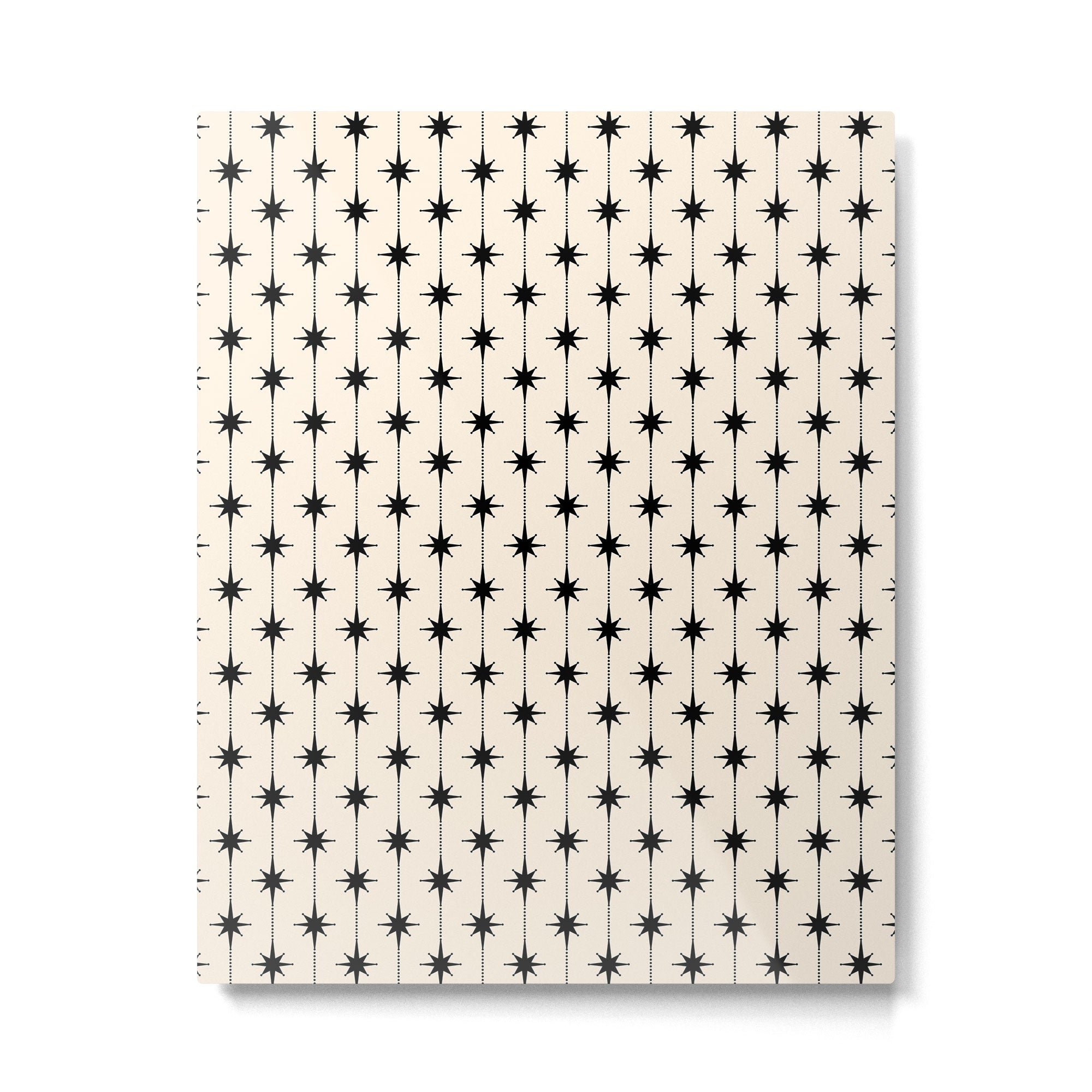 Midcentury Stars and Dots Classic Pattern in Black and Almond Cream Metal Print Gallery Image 6