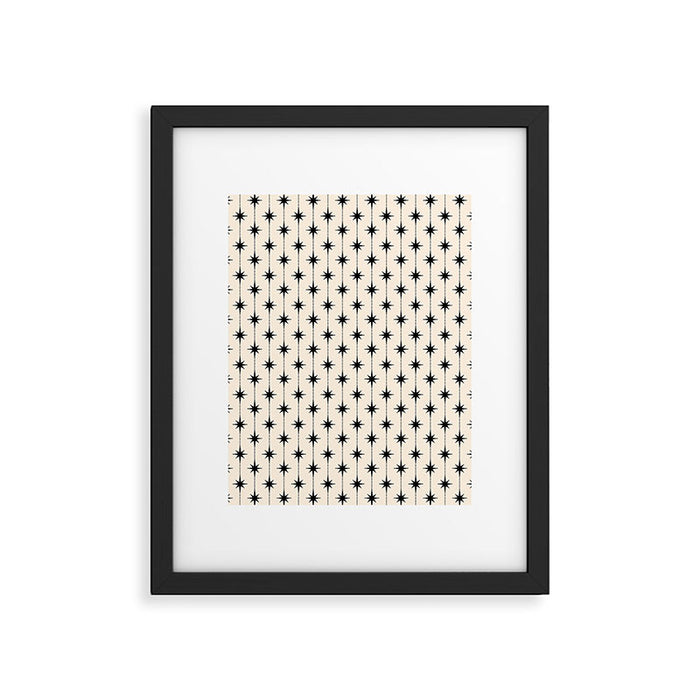 Midcentury Stars and Dots Classic Pattern in Black and Almond Cream Framed Art Print Gallery Image 1