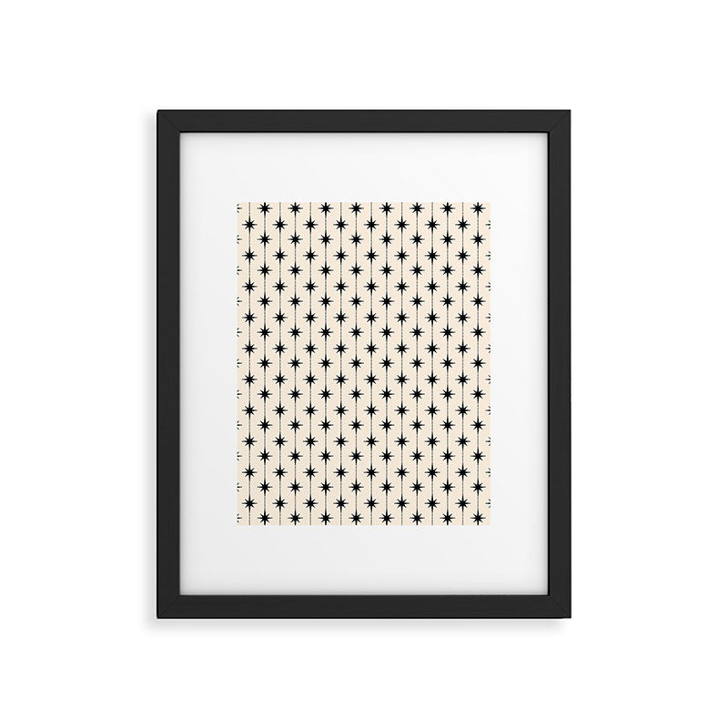 Midcentury Stars and Dots Classic Pattern in Black and Almond Cream Framed Art Print Gallery Image 6