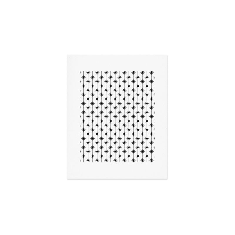 Midcentury Stars and Dots Classic Pattern in Black and White Art Print Gallery Image 1