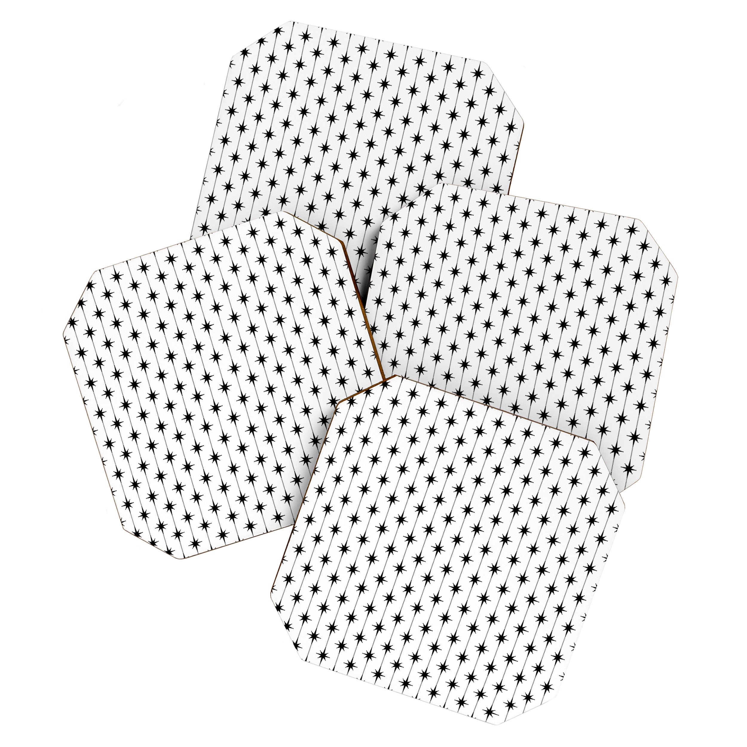 Midcentury Stars and Dots Classic Pattern in Black and White Coaster Gallery Image 1