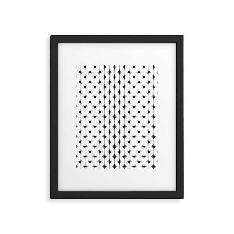 Midcentury Stars and Dots Classic Pattern in Black and White Framed Art Print Gallery Image 6