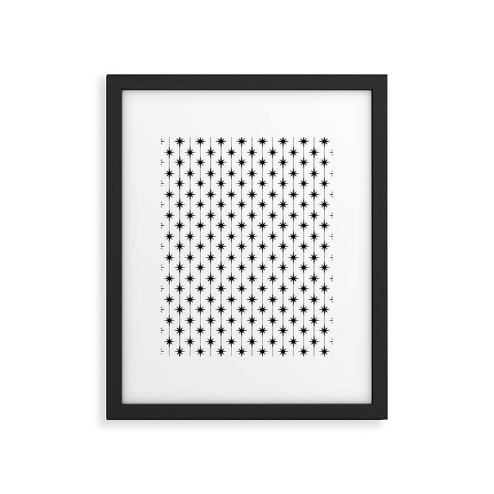 Midcentury Stars and Dots Classic Pattern in Black and White Framed Art Print Gallery Image 1