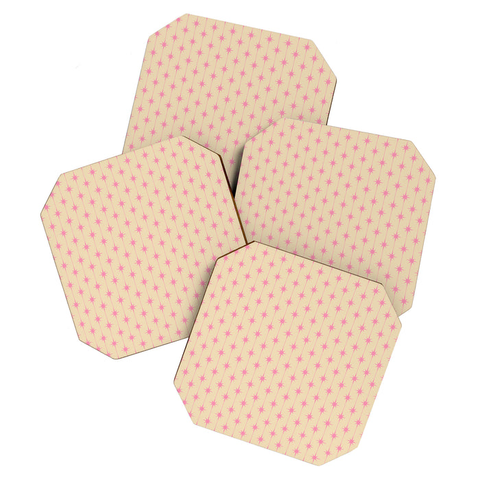 Midcentury Stars and Dots Classic Pink Cream Pattern Coaster Gallery Image 1