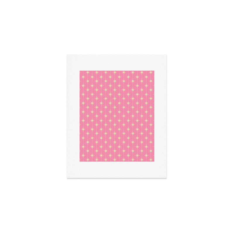 Midcentury Stars and Dots Classic Pink Pattern Art Print Gallery Image 1