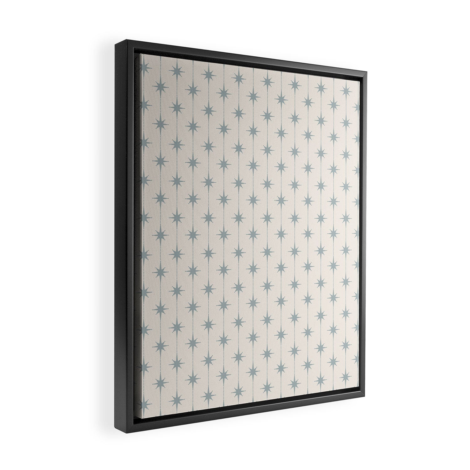 Midcentury Stars and Dots Light Blue Gray and Cream Pattern Framed Canvas Print Gallery Image 2