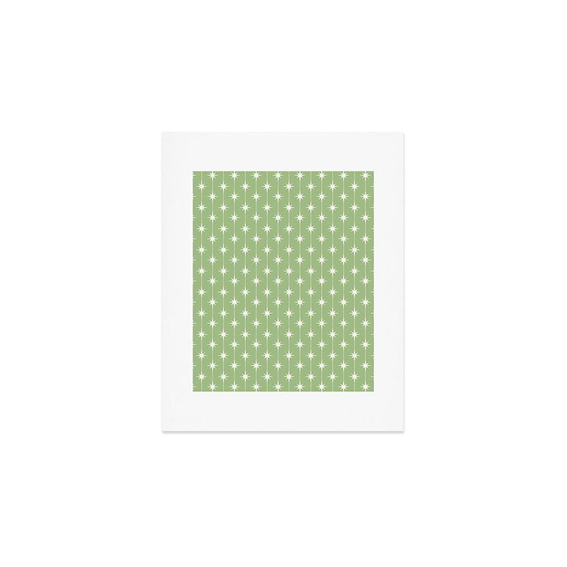 Midcentury Stars and Dots Light Sage Green and Cream Pattern Art Print Gallery Image 1