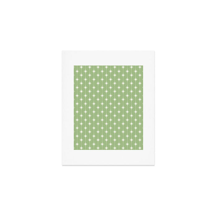 Midcentury Stars and Dots Light Sage Green and Cream Pattern Art Print Gallery Image 1