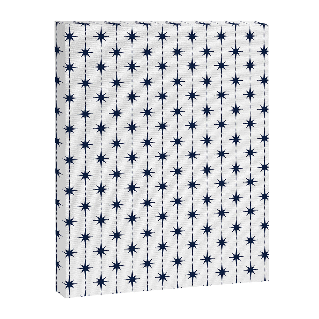 Midcentury Stars and Dots Nautical Navy Blue and White Pattern Canvas Print Gallery Image 8
