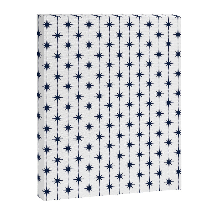 Midcentury Stars and Dots Nautical Navy Blue and White Pattern Canvas Print Gallery Image 1