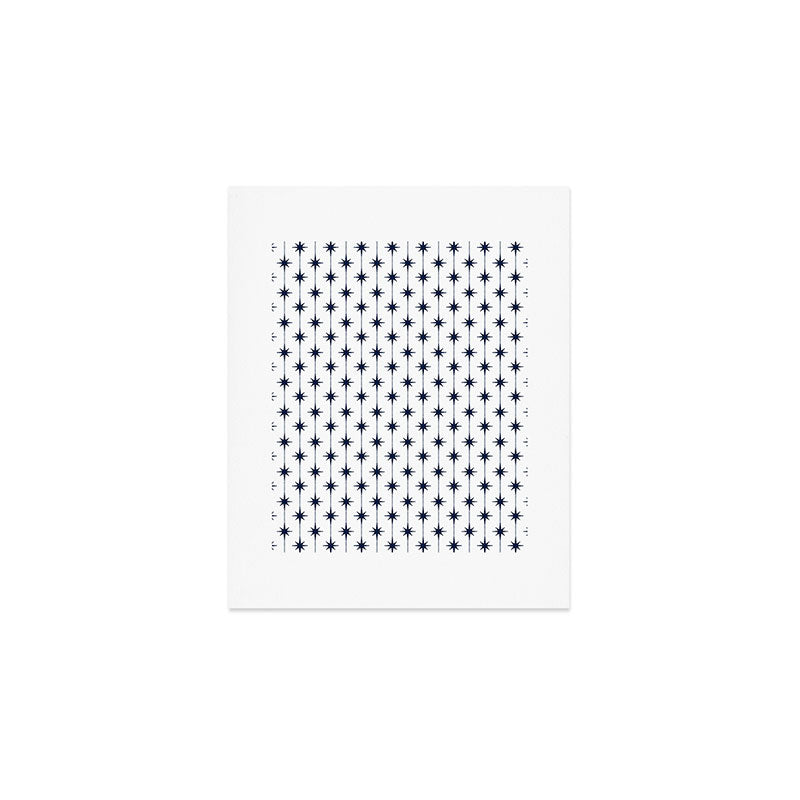 Midcentury Stars and Dots Nautical Navy Blue and White Pattern Art Print Gallery Image 1