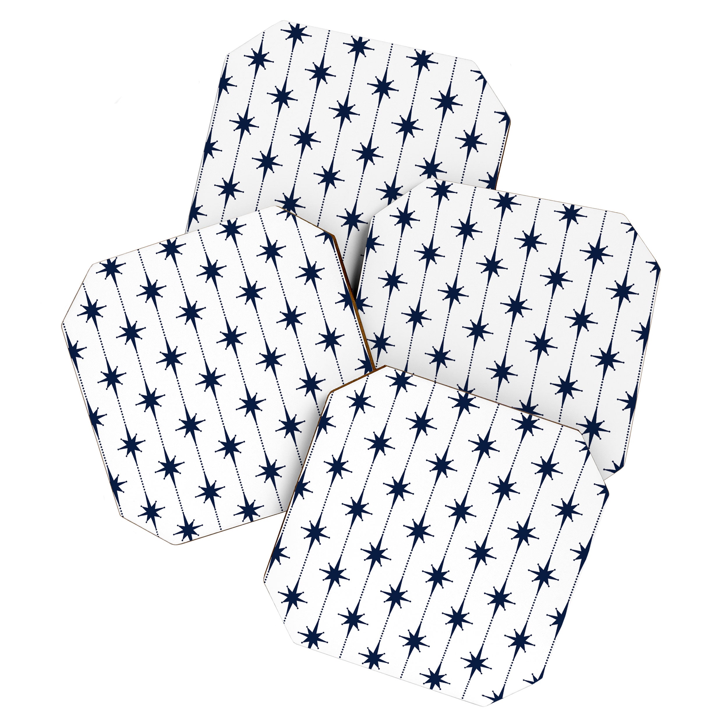 Midcentury Stars and Dots Nautical Navy Blue and White Pattern Coaster Gallery Image 1