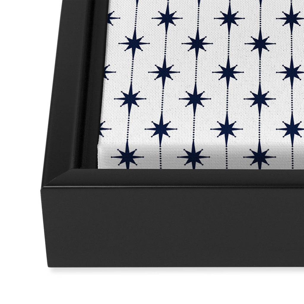 Midcentury Stars and Dots Nautical Navy Blue and White Pattern Framed Canvas Print Gallery Image 3