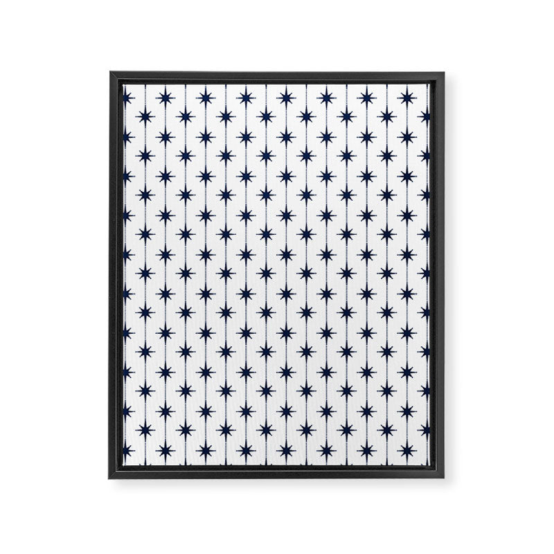Midcentury Stars and Dots Nautical Navy Blue and White Pattern Framed Canvas Print Gallery Image 8