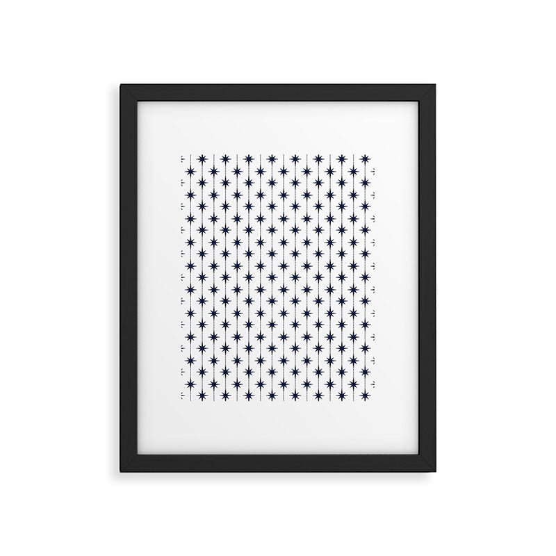 Midcentury Stars and Dots Nautical Navy Blue and White Pattern Framed Art Print Gallery Image 6