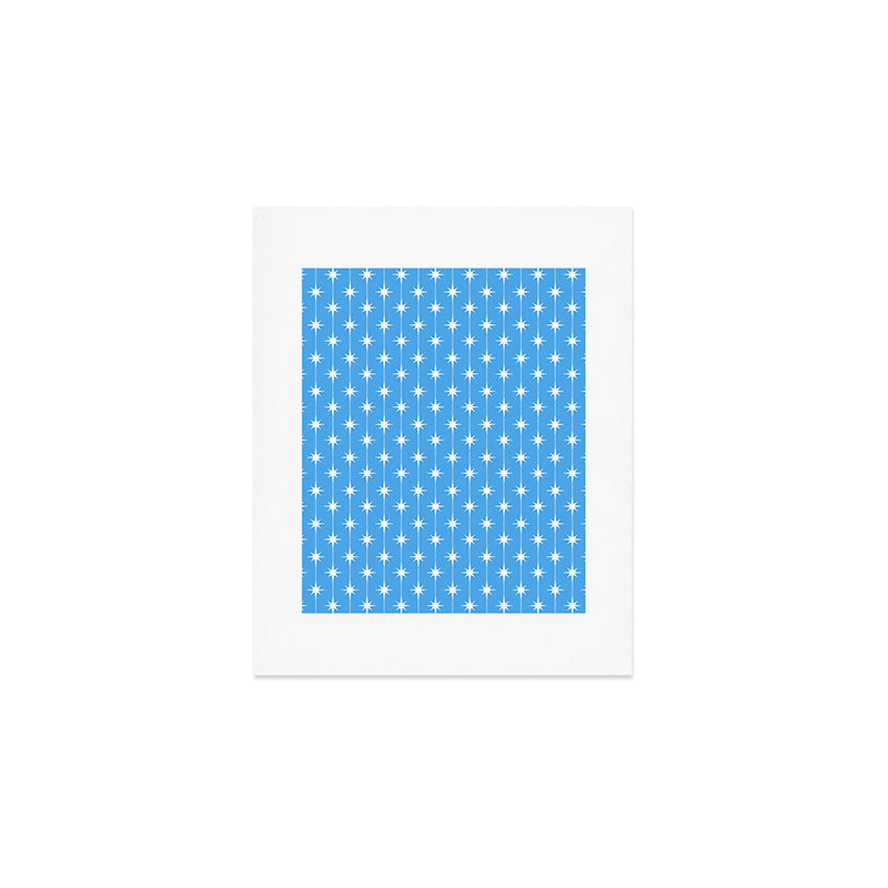 Midcentury Stars and Dots Pattern in Bold Blue and White Art Print Gallery Image 1
