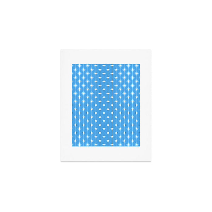 Midcentury Stars and Dots Pattern in Bold Blue and White Art Print Gallery Image 1