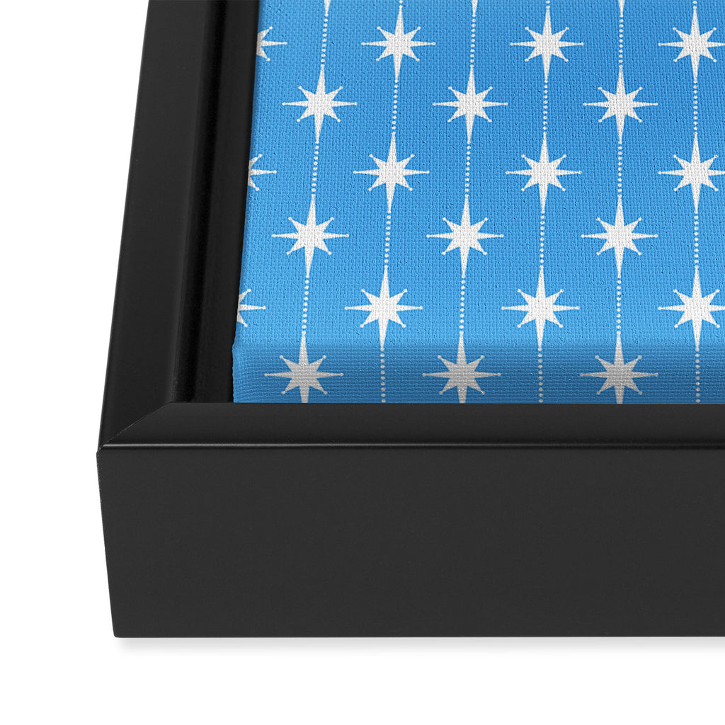 Midcentury Stars and Dots Pattern in Bold Blue and White Framed Canvas Print Gallery Image 3
