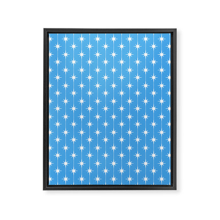 Midcentury Stars and Dots Pattern in Bold Blue and White Framed Canvas Print Gallery Image 1