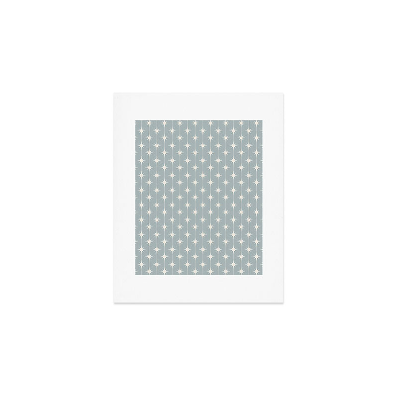 Midcentury Stars and Dots Pattern in Light Blue Gray and Cream Art Print Gallery Image 1