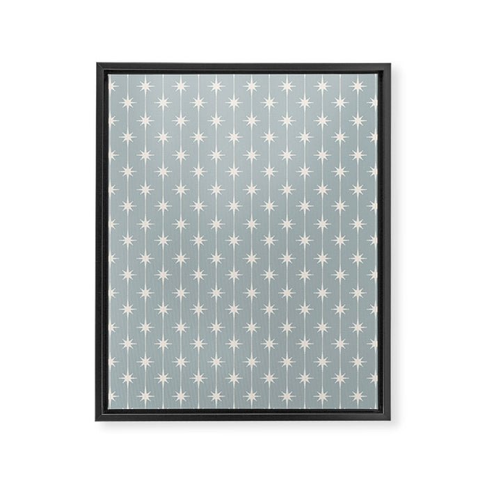 Midcentury Stars and Dots Pattern in Light Blue Gray and Cream Framed Canvas Print Gallery Image 1