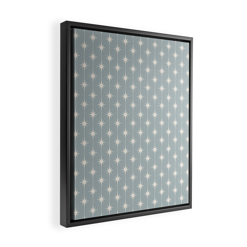 Midcentury Stars and Dots Pattern in Light Blue Gray and Cream Framed Canvas Print Gallery Image 2