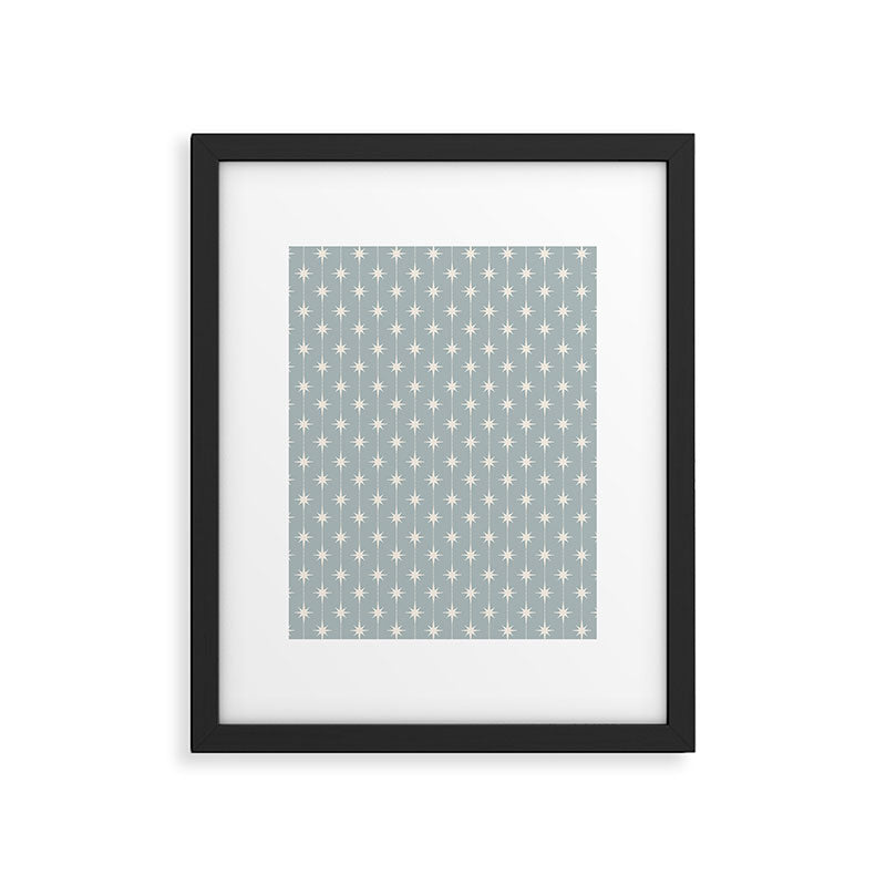 Midcentury Stars and Dots Pattern in Light Blue Gray and Cream Framed Art Print Gallery Image 6