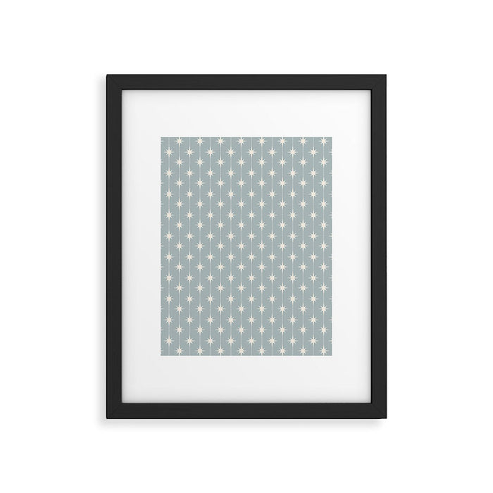 Midcentury Stars and Dots Pattern in Light Blue Gray and Cream Framed Art Print Gallery Image 1