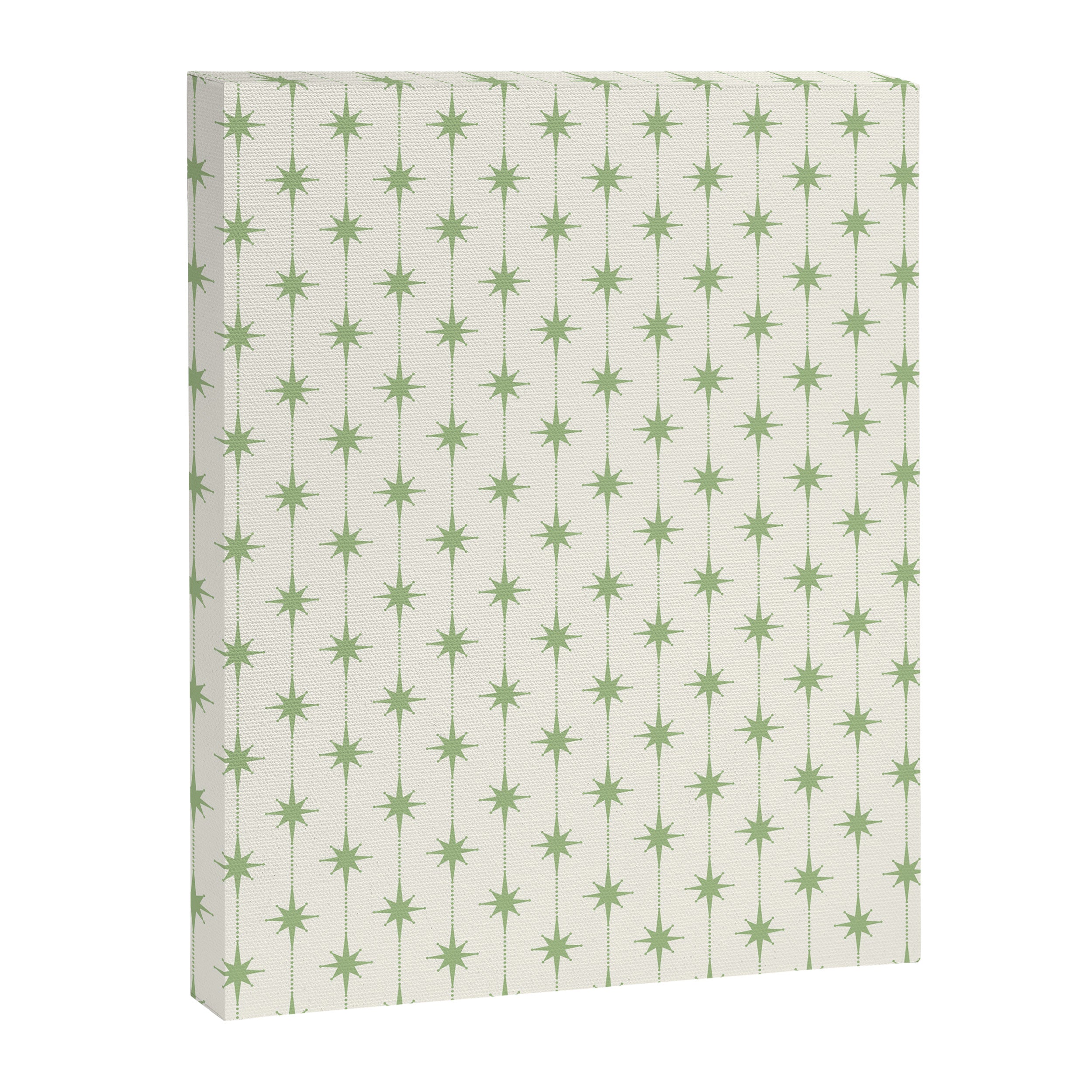 Midcentury Stars and Dots Pattern in Light Sage Green and Cream Canvas Print Gallery Image 8