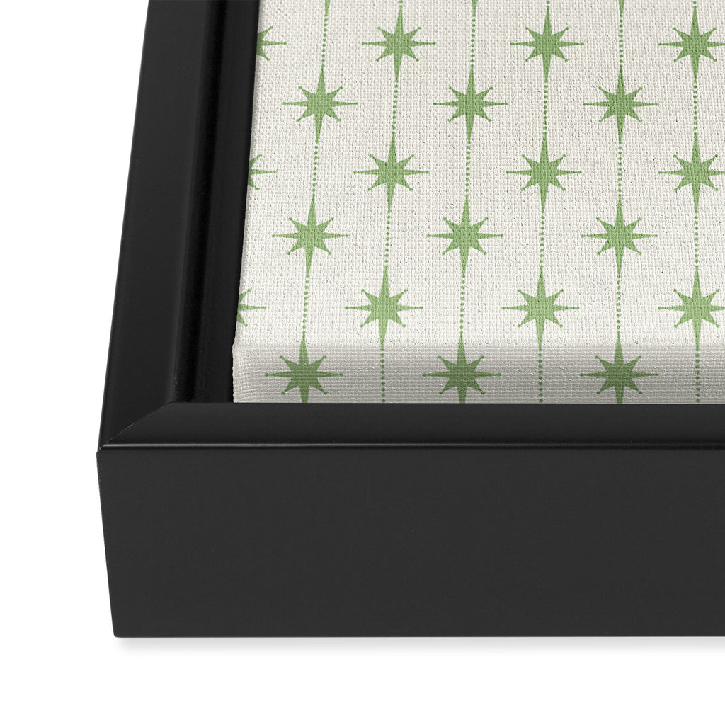 Midcentury Stars and Dots Pattern in Light Sage Green and Cream Framed Canvas Print Gallery Image 3