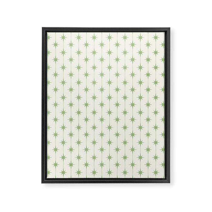 Midcentury Stars and Dots Pattern in Light Sage Green and Cream Framed Canvas Print Gallery Image 1