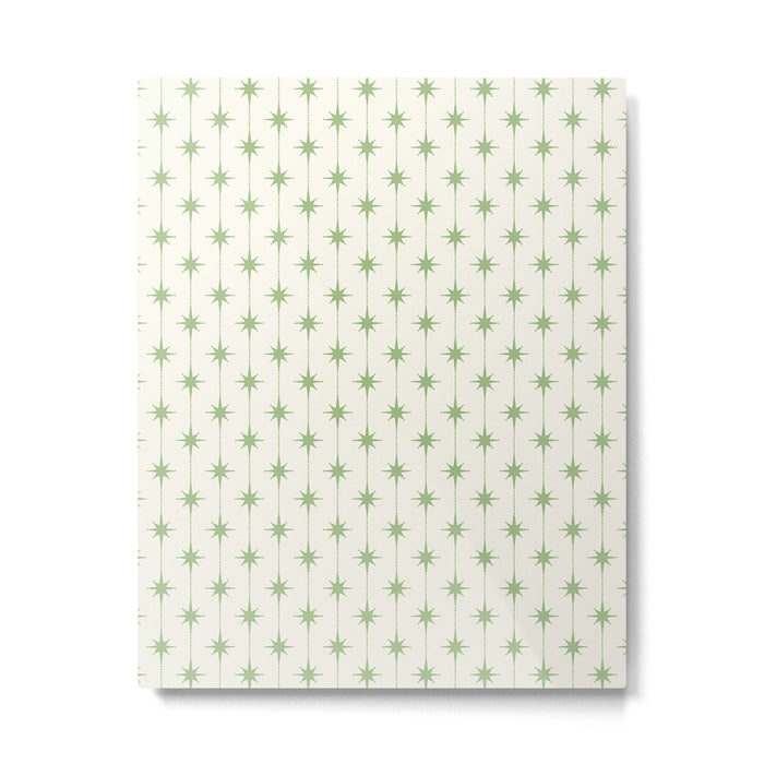 Midcentury Stars and Dots Pattern in Light Sage Green and Cream Metal Print Gallery Image 1