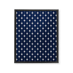 Midcentury Stars and Dots Pattern in Nautical Navy Blue and White Framed Canvas Print Gallery Image 8