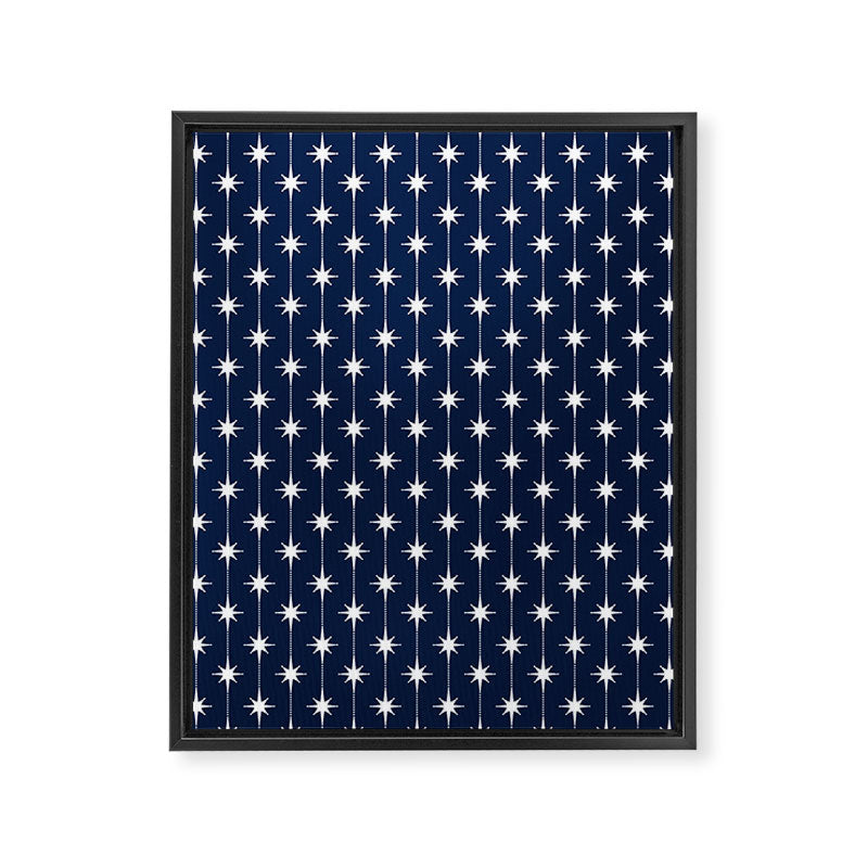 Midcentury Stars and Dots Pattern in Nautical Navy Blue and White Framed Canvas Print Gallery Image 8