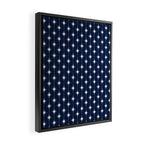 Midcentury Stars and Dots Pattern in Nautical Navy Blue and White Framed Canvas Print Gallery Image 2