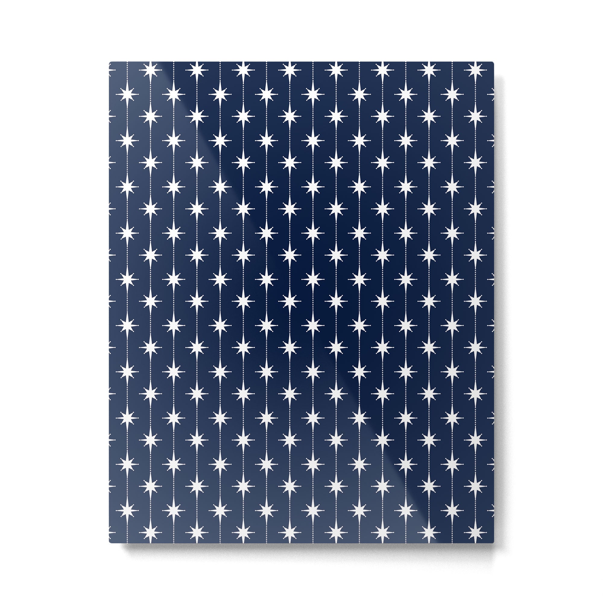 Midcentury Stars and Dots Pattern in Nautical Navy Blue and White Metal Print Gallery Image 6