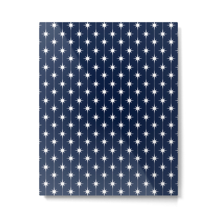 Midcentury Stars and Dots Pattern in Nautical Navy Blue and White Metal Print Gallery Image 1