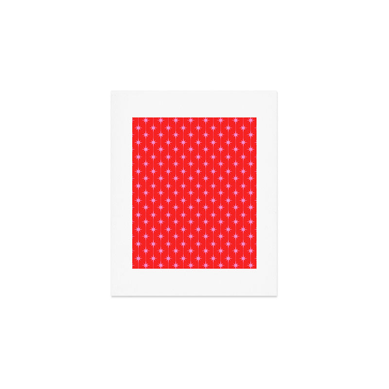 Midcentury Stars and Dots Pattern in Preppy Pink and Red Art Print Gallery Image 1