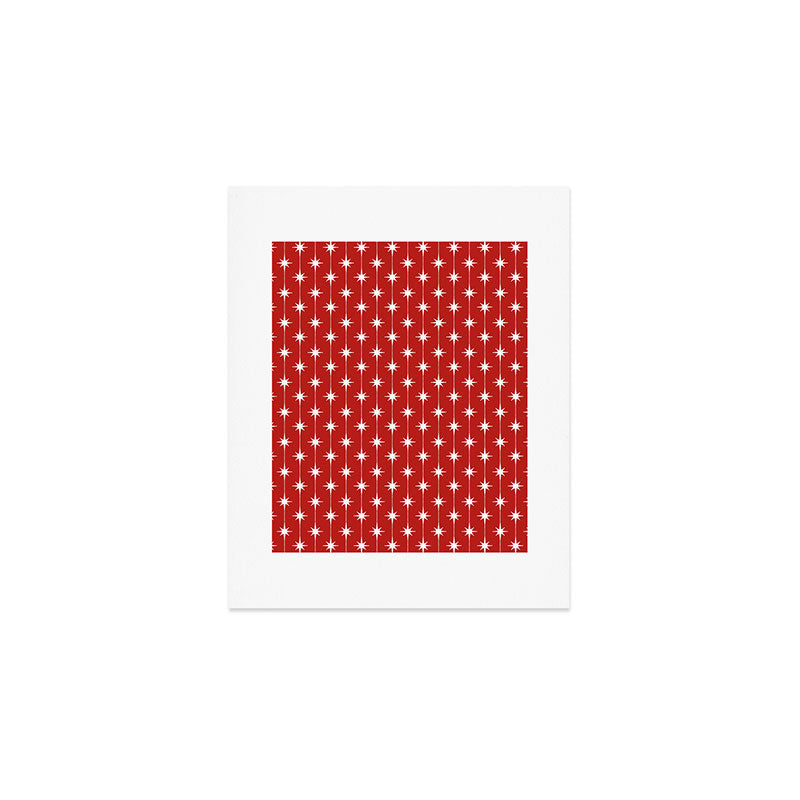Midcentury Stars and Dots Pattern in Red and White Art Print Gallery Image 1