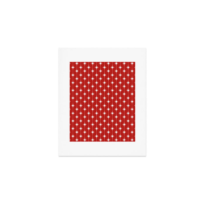 Midcentury Stars and Dots Pattern in Red and White Art Print Gallery Image 1
