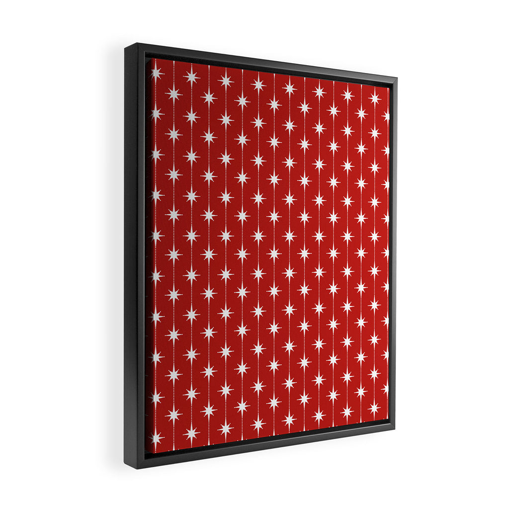 Midcentury Stars and Dots Pattern in Red and White Framed Canvas Print Gallery Image 2