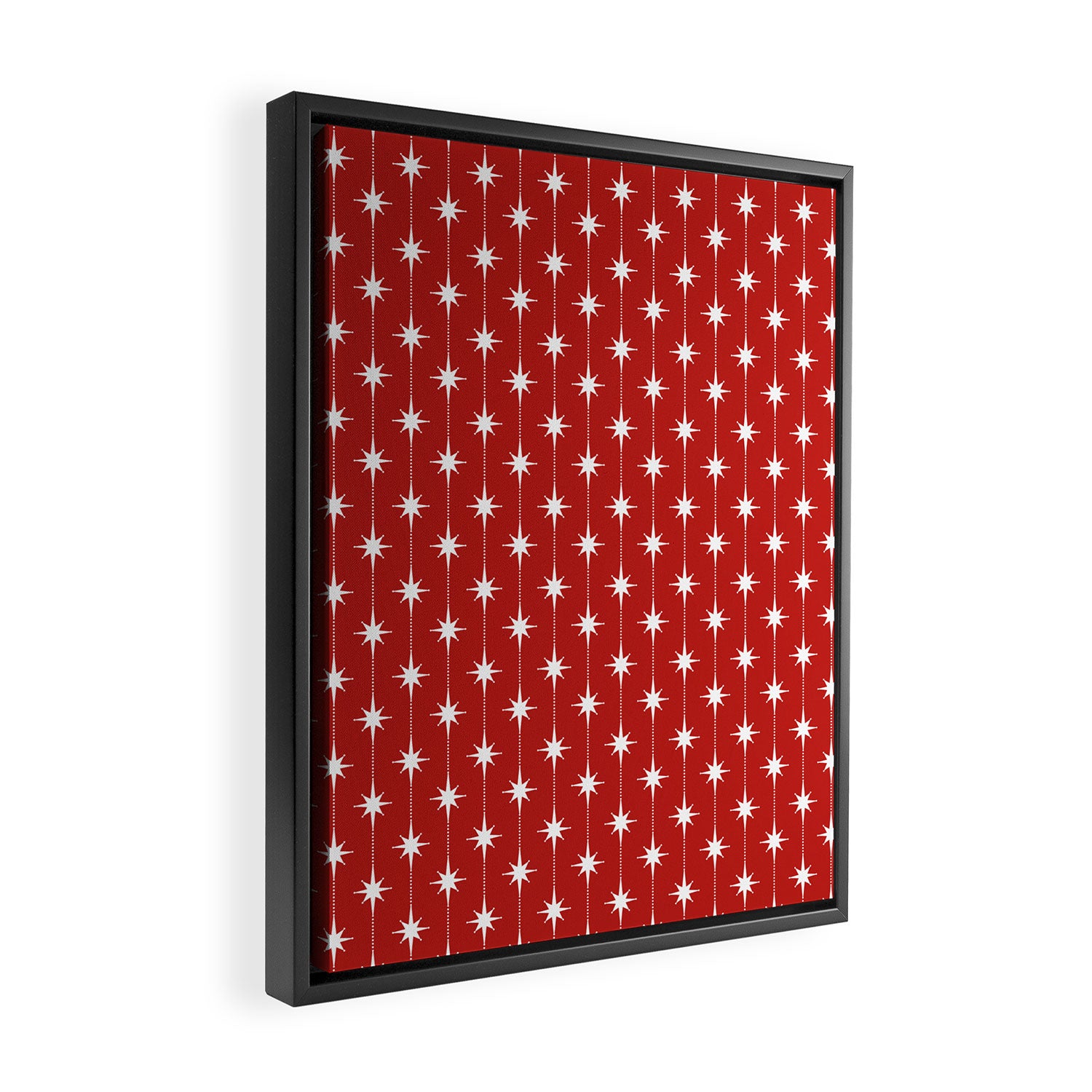 Midcentury Stars and Dots Pattern in Red and White Framed Canvas Print Gallery Image 2