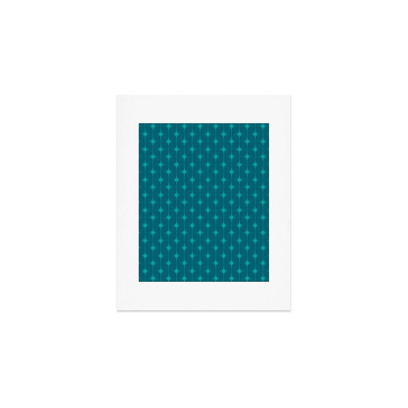 Midcentury Stars and Dots Pattern in Teal Blue and Turquoise Art Print Gallery Image 1