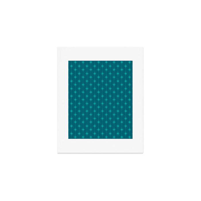 Midcentury Stars and Dots Pattern in Teal Blue and Turquoise Art Print Gallery Image 1