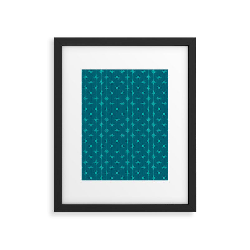 Midcentury Stars and Dots Pattern in Teal Blue and Turquoise Framed Art Print Gallery Image 6