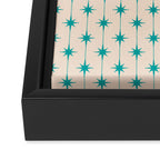 Midcentury Stars and Dots Pattern in Turquoise Teal and Cream Framed Canvas Print Gallery Image 3