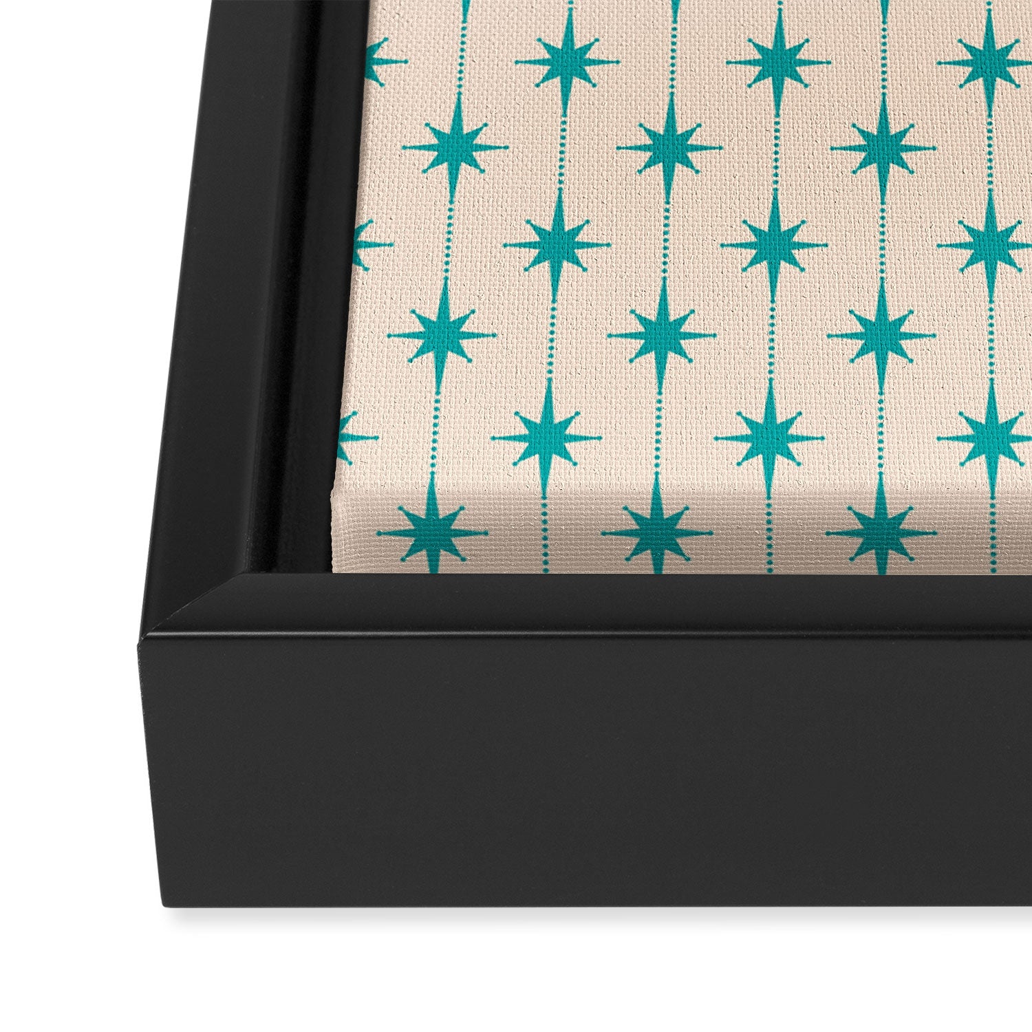Midcentury Stars and Dots Pattern in Turquoise Teal and Cream Framed Canvas Print Gallery Image 3