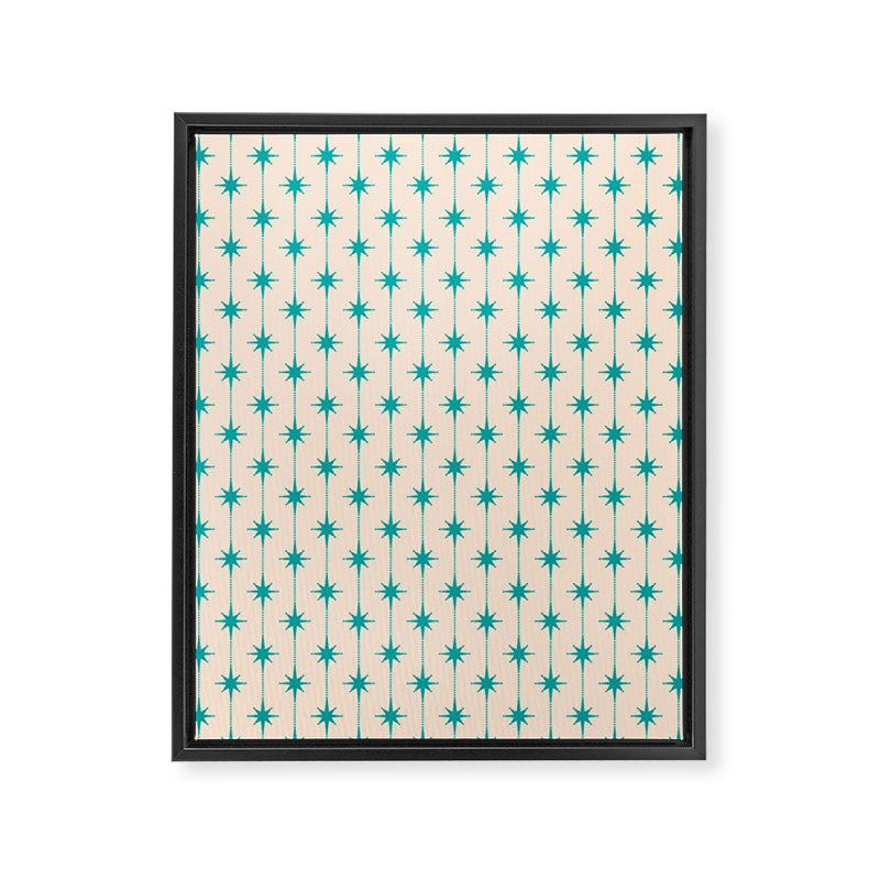 Midcentury Stars and Dots Pattern in Turquoise Teal and Cream Framed Canvas Print Gallery Image 8